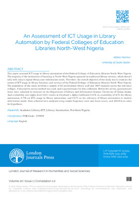 An Assessment of ICT usage in Library Automation by Federal Colleges of Education Libraries North-West Nigeria