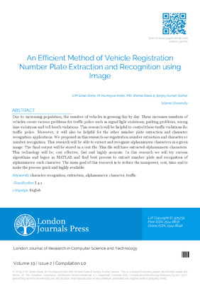 An Efficient Method of Vehicle Registration Number Plate Extraction and Recognition using Image Processing