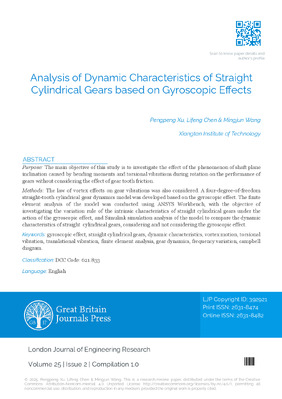 Analysis of Dynamic Characteristics of Straight Cylindricalgears based on Gyroscopic Effect