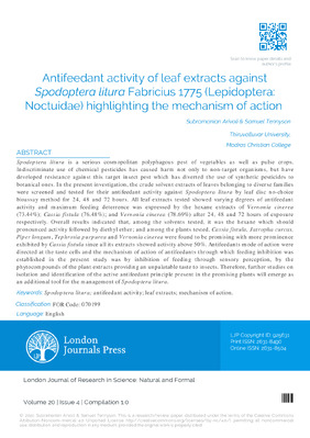 Antifeedant Activity of Leaf Extracts Against Spodoptera Litura Fabricius 1775 (Lepidoptera: Noctuidae) Highlighting the Mechanism of Action