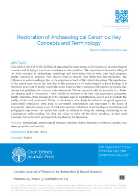 Restoration of Archaeological Ceramics: Key Concepts and Terminology