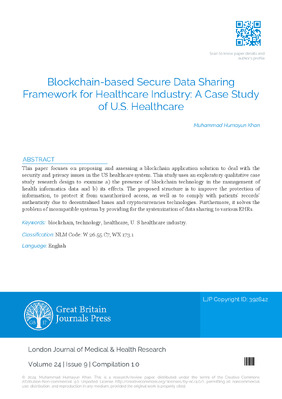 Blockchain-based Secure Data Sharing Framework for Healthcare Industry: A Case Study of U.S. Healthcare