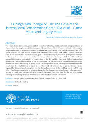 Buildings with change of use: The case of the International Broadcasting Center Rio 2016 – Game Mode and Legacy Mode