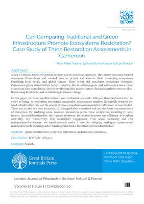 Can Comparing Traditional and Green Infrastructure Promote Cosystems Restoration? Case study of three Restoration Assessments in Cameroon