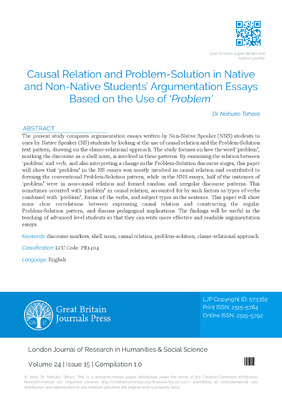 Causal Relation and Problem-Solution in Native and Non-Native Students’ Argumentation Essays based on the use of Problem