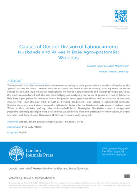 Causes of Gender Division of Labour among Husbands and Wives in Bale Agro-Pastoralist Woredas