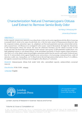 Characterization Natural Chamaecyparis Obtusa Leaf Extract to Remove Senile Body Odor
