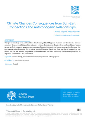 Climate Changes Consequences from Sun-Earth Connections and Anthropogenic Relationships
