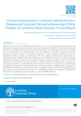 Clinical Improvement in a Patient with Parkinsonism and Vascular Dementia Receiving PCSK9 Inhibitor for Ischemic Heart Disease: A Case Report