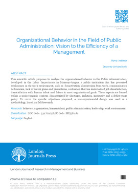 Organizational Behavior in the Field of Public Administration:  Vision to the Efficiency of a Management