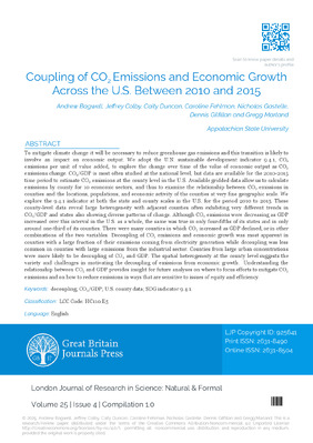 Coupling of CO2 Emissions and Economic Growth Across the U.S. between 2010 and 2015