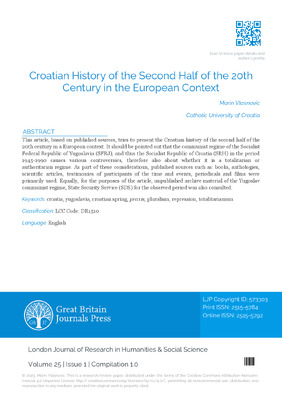 Croatian History of the Second Half of the 20th Century in the European Context