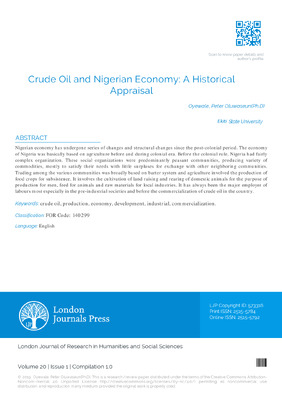 Crude Oil and Nigerian Economy: A Historical Appraisal