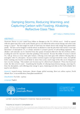Damping Storms, Reducing Warming, And Capturing Carbon  with Floating, Alkalizing, Reflective Glass Tiles