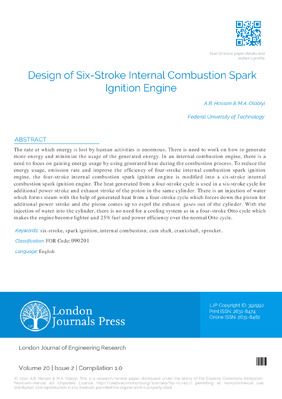 Design of Six-Stroke Internal Combustion Spark Ignition Engine