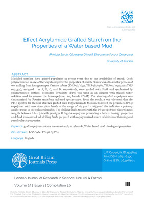 Effect Acrylamide Grafted Starch on the Properties of a Water based Mud