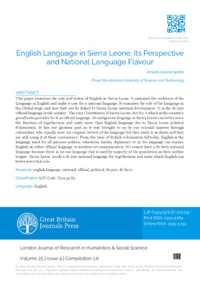 English Language in Sierra Leone: Its Perspective and National Language Flavour