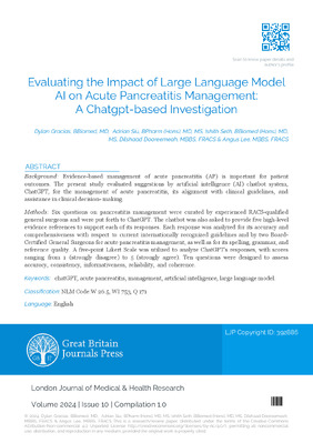Evaluating the Impact of Large Language Model AI on Acute Pancreatitis Management:  A Chatgpt-Based Investigation