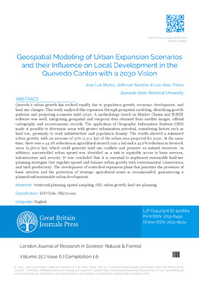 Geospatial Modeling of Urban Expansion Scenarios and their Influence on Local Development in the Quevedo Canton with a 2030 Vision