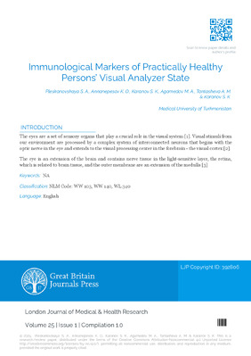 Immunological Markers of Practically Healthy Persons’ Visual Analyzer State
