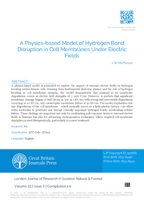 A Physics-based Model of Hydrogen Bond Disruption in Cell Membranes Under Electric Fields