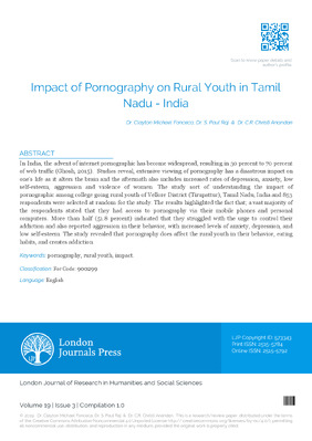 Impact of Pornography on Rural Youth in Tamil Nadu – India