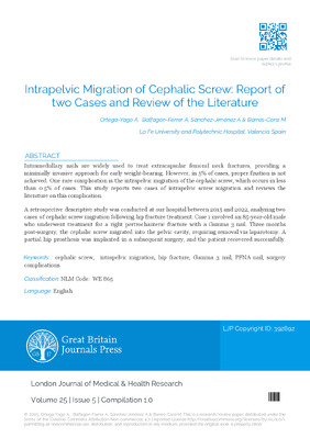 Intrapelvic Migration of Cephalic Screw: Report of two Cases and Review of the Literature