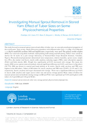 Investigating Manual Sprout Removal in Stored Yam: Effect of Tuber Sizes on some Physicochemical Properties