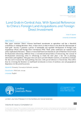 Land Grab in Central Asia, with Special Reference to China’s Foreign Land Acquisitions and Foreign Direct Investment