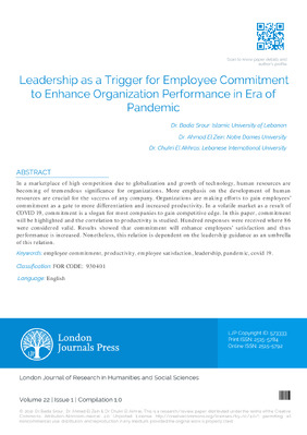 Leadership as a Trigger for Employee Commitment to Enhance Organization Performance in Era of Pandemic