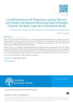 Lived Experiences of Pregnancy among Women with Sickle Cell Disease Receiving Care at Mulago Hospital, Kampala, Uganda: A Qualitative Study