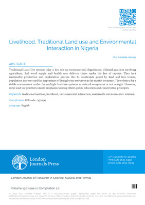 Livelihood, Traditional Land use and Environmental Interaction in Nigeria