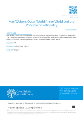 Max Weber’s Outer World/Inner World and the Principe of Rationality
