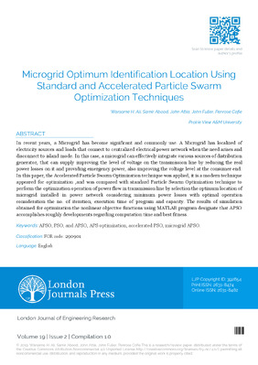 Microgrid Optimum Identification Location using Standard and Accelerated Particle Swarm Optimization Techniques
