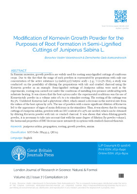 Modification of Kornevin Growth Powder for The Purposes of Root Formation in Semi-Lignified Cuttings of Juníperus Sabína L.