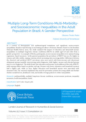 Multiple Long-Term Conditions-Multi-Morbidity and Socioeconomic Inequalities in the Adult Population in Brazil: A Gender Perspective