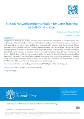 Neural Network Implementation for Lane Tracking in Self-Driving Cars