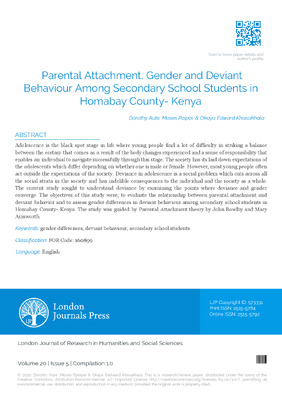 Parental Attachment, Gender and Deviant Behaviour Among Secondary School Students in Homabay County- Kenya