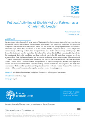 Political Activities of Sheikh Mujibur Rahman as A Charismatic Leader