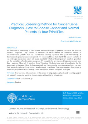Practical Screening Method for Cancer Gene Diagnosis, How to Choose Cancer and Normal Patients by Four Principles
