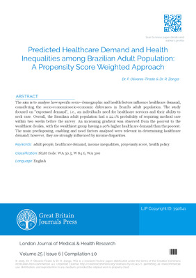 Predicted Healthcare Demand and Health Inequalities among Brazilian Adult Population: A Propensity Score Weighted Approach