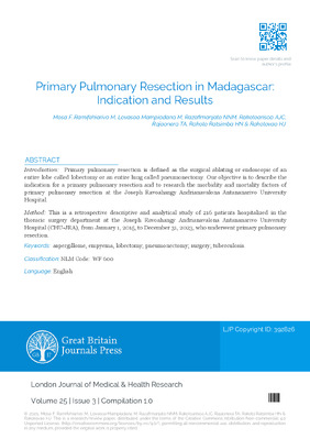 Primary Pulmonary Resection in Madagascar: Indication and Results