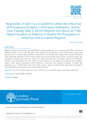 Regionality of SARS-CoV-2 Epidemic under the Influence of Prevalence of Alpha-1 Antitrypsin Deficiency: Similar Case-Fatality Rate in all the Regions but About 10-Fold Higher Number of Patients or Deaths Per Population in American and European Regions