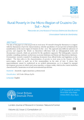 Rural Poverty in The Micro-Region of Cruzeiro Do Sul – Acre