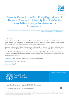 Severity Factor in the First Forty-Eight Hours of Thoracic Trauma in University Hospital Center Joseph Ravoahangy Andrianavalona Antananarivo