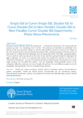 Single Slit to Curve-Single Slit, Double Slit to Curve-Double Slit to Non-Parallel-Double Slit to Non-Parallel-Curve-Double Slit Experiments -PhotoWave Phenomena