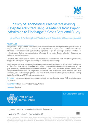 Study of Biochemical Parameters among Hospital Admitted Dengue Patients from Day of Admission to Discharge: A Cross Sectional Study