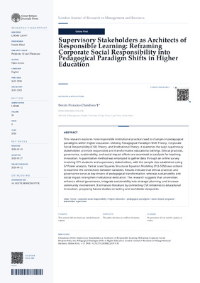 Supervisory Stakeholders as Architects of Responsible Learning: Reframing Corporate Social Responsibility into Pedagogical Paradigm Shifts in Higher Education