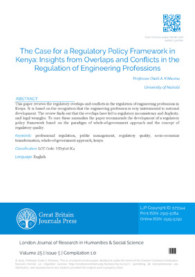 The Case for a Regulatory Policy Framework in Kenya: Insights from Overlaps and Conflicts in the Regulation of Engineering Professions
