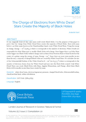 The Charge of Electrons from White Dwarf Stars Create the Majority of Black Holes